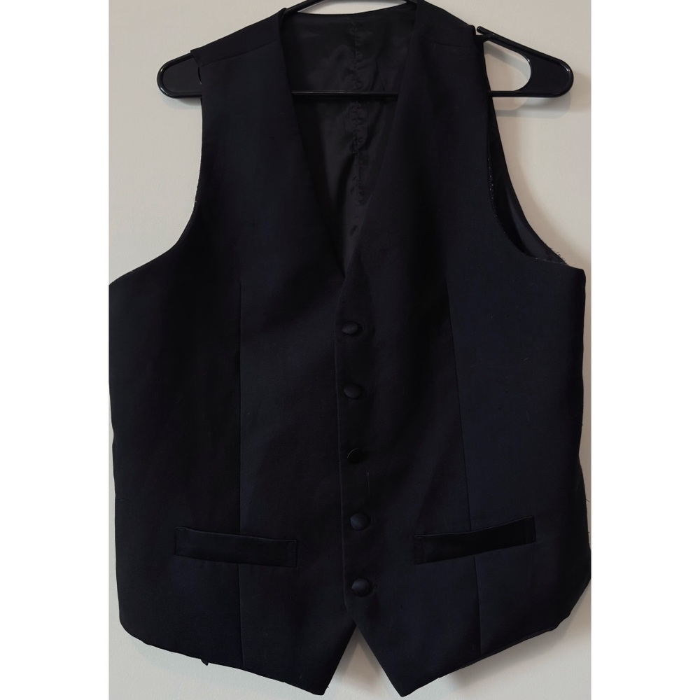 THE BLK TUX Classic Black Men's Small Wool Satin Vest